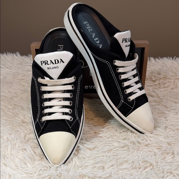 Prada Shoes - Prada Milano Canvas Sneakers Made in Italy Size 7 Slip-On Mule Style